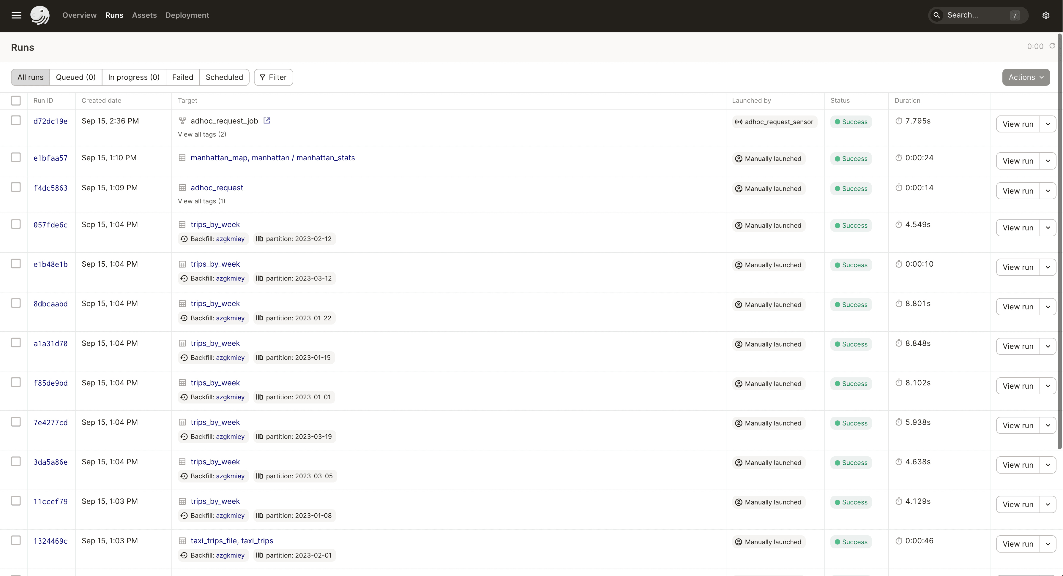 UI Runs page